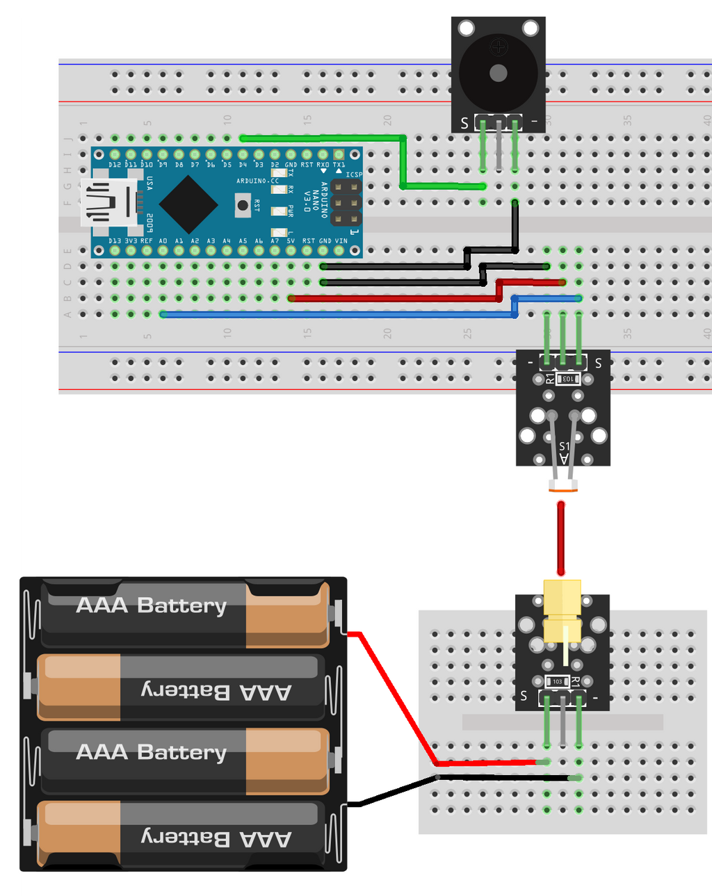 Alert System with Photo Resistor, Buzzer and Laser (Concept)