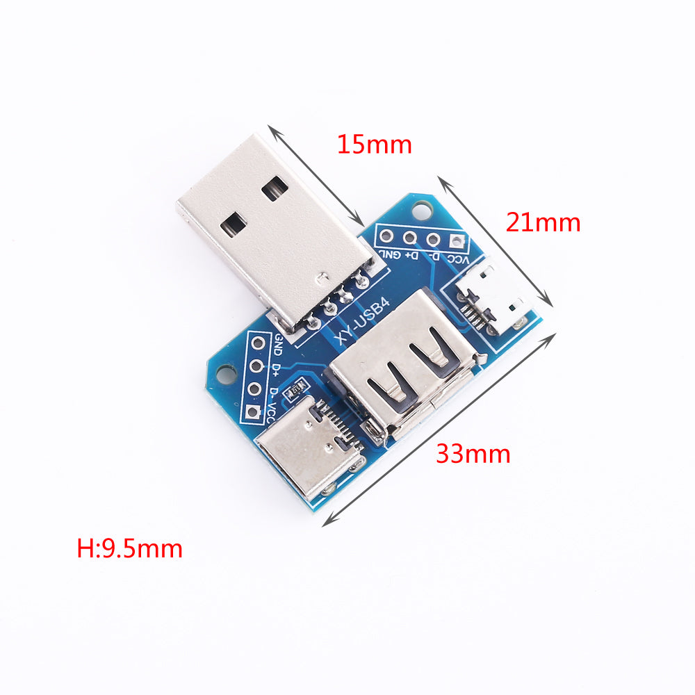 4-in-1 USB Adapter Board - Male to Female Micro Type-C 4P 2.54mm