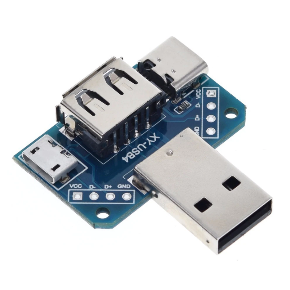 4-in-1 USB Adapter Board - Male to Female Micro Type-C 4P 2.54mm