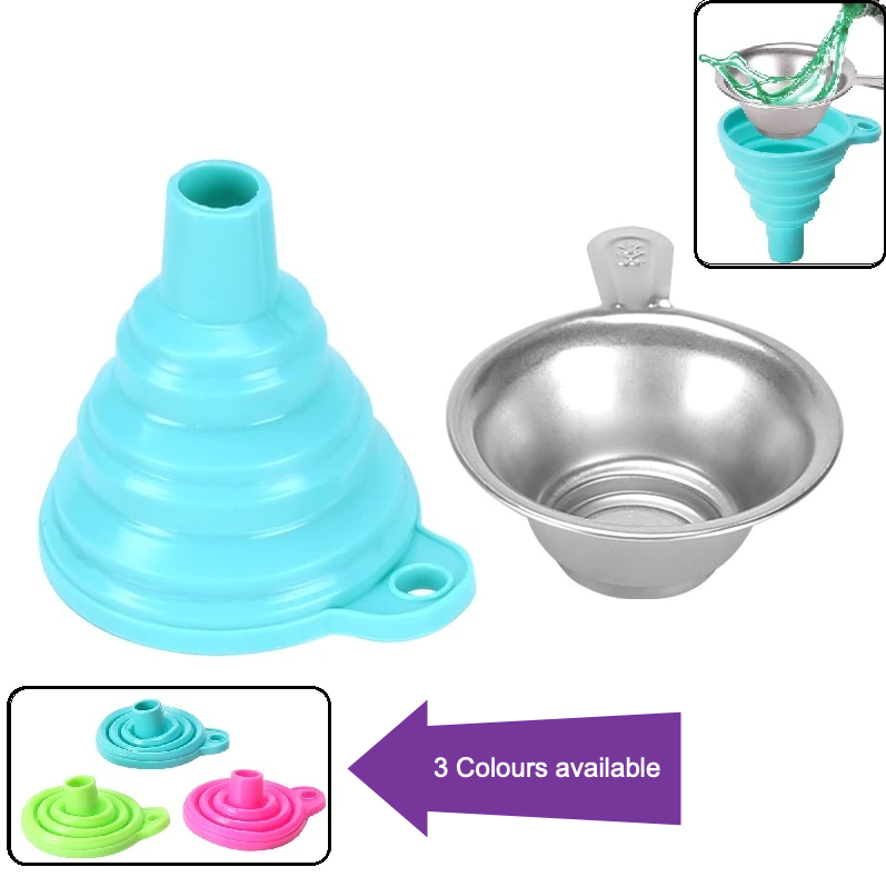 Collapsible Resin Silicon Funnel with Stainless Steel Filter Kit
